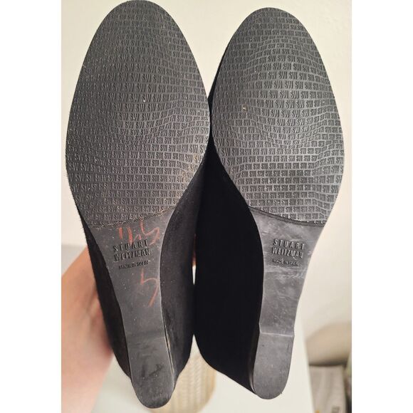 Stuart Weitzman Black Suede Wedge Heels US 7.5 Royal Classic Pumps Quiet Luxury - Picture 6 of 7